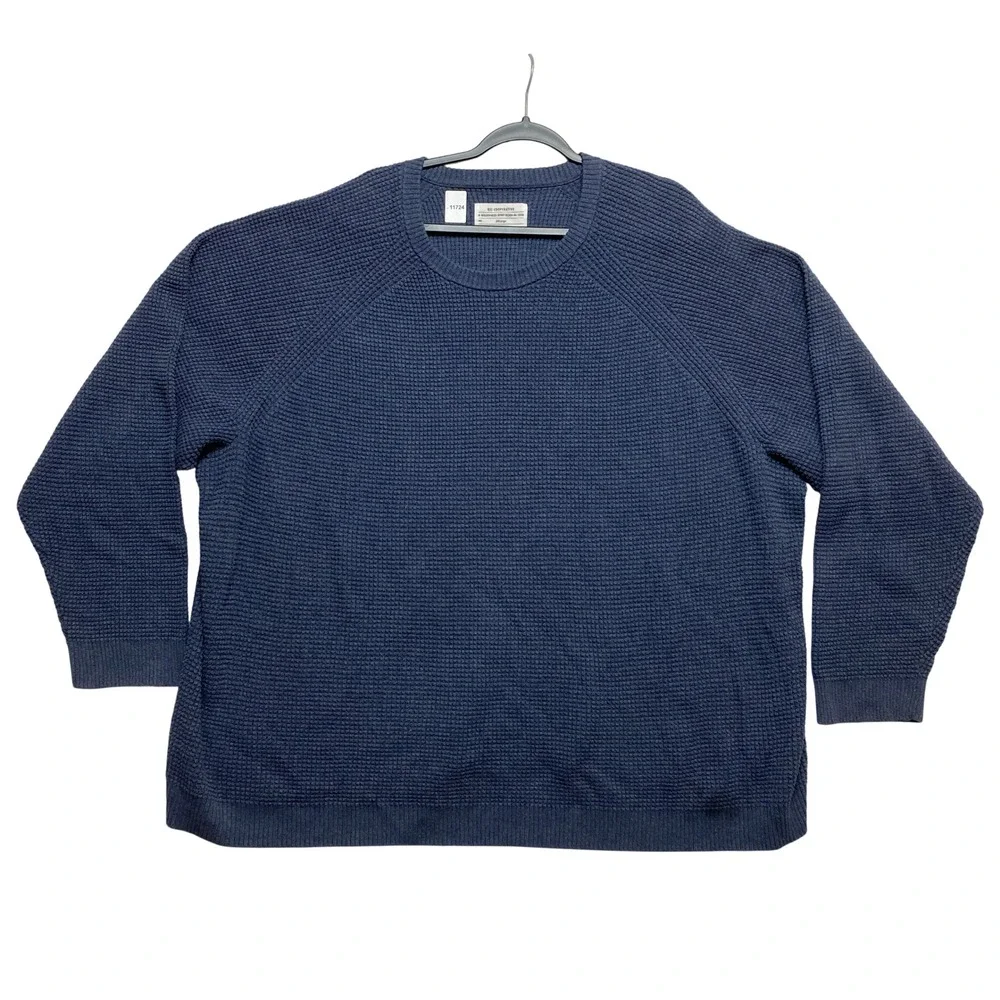 REI Co-op Sweater Mens 3XL Blue Waffle Knit Cotton Raglan Crewneck Pullover